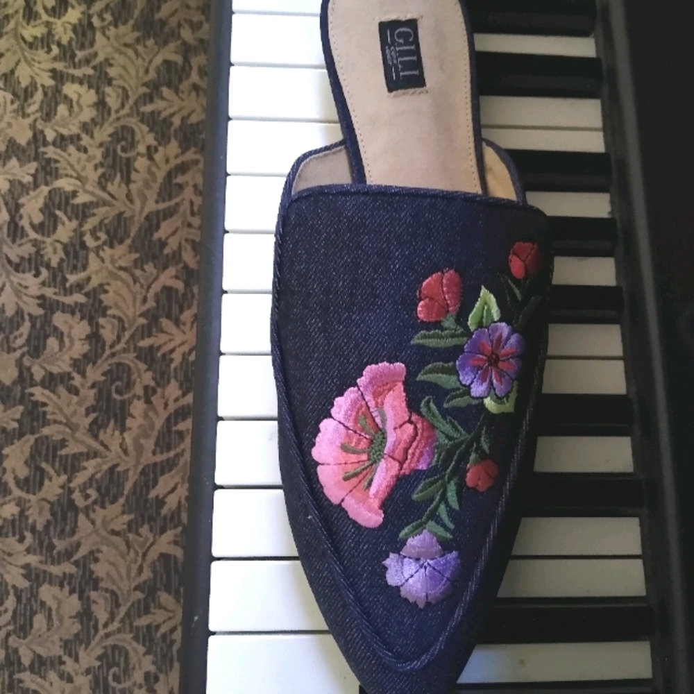 👠GILI Embroidered Denim Mules